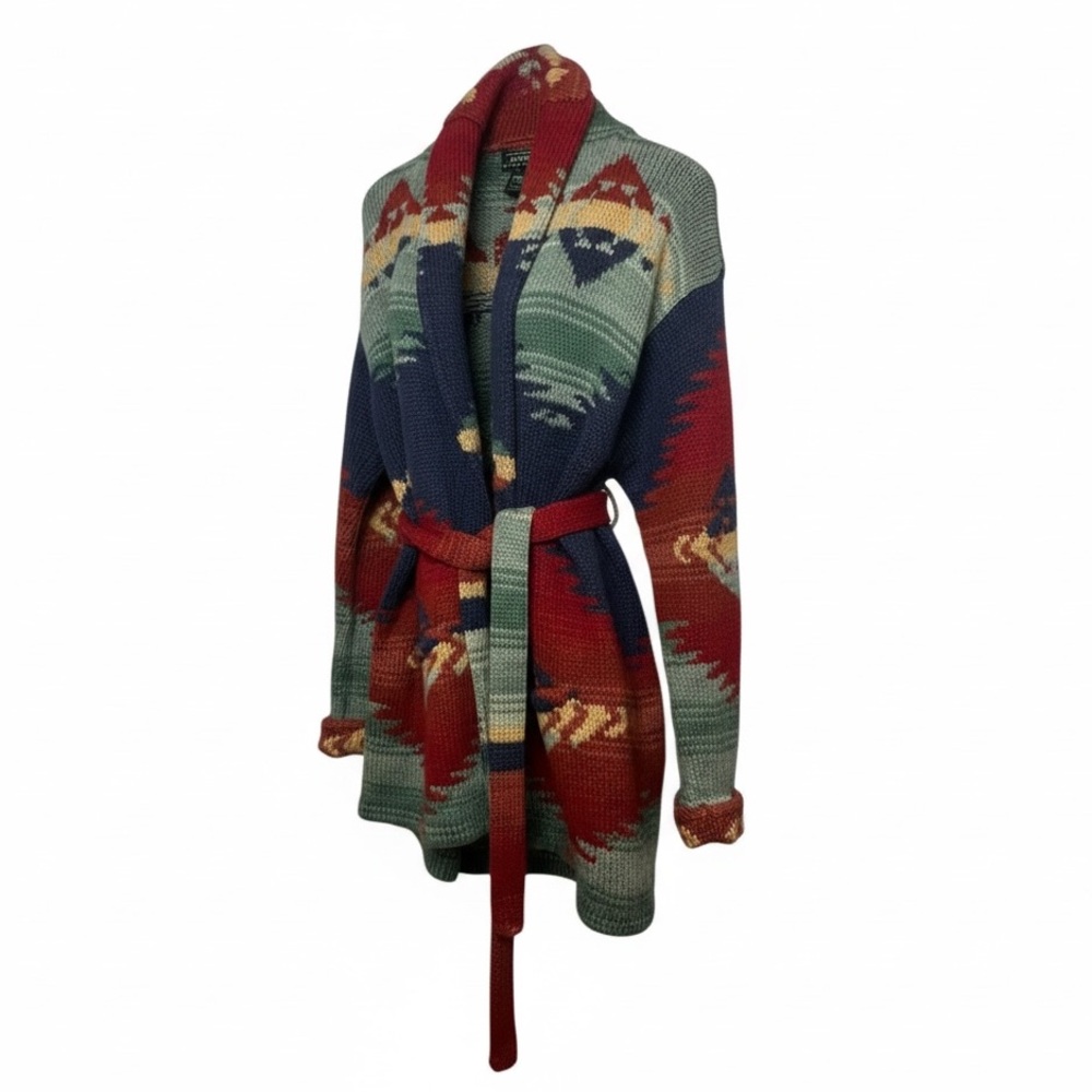 Lauren Ralph Lauren Multicolor Aztec Knit Belted Cardigan